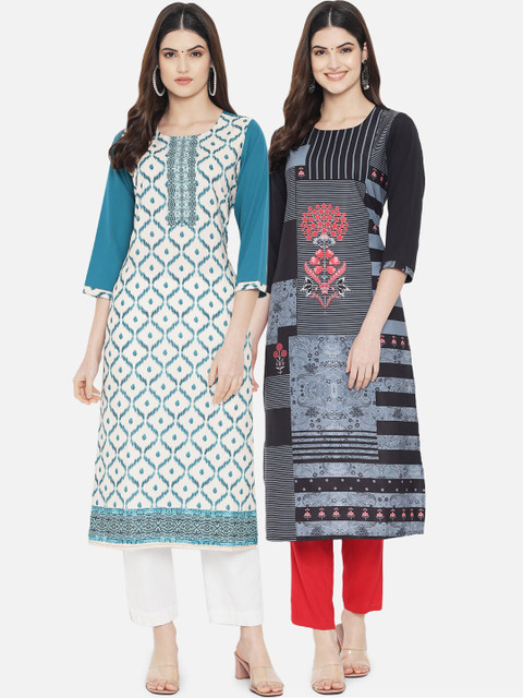 

Ethnic basket Women White & Black Pack Of 2 Ethnic Motifs Printed Kurta