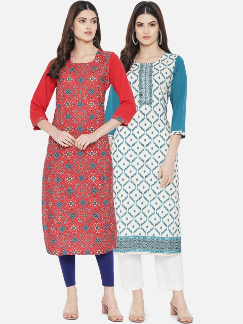 

Ethnic basket Women Set Of 2 Red & White Ethnic Motifs Printed Crepe Kurta