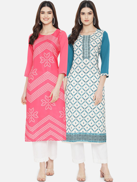 

Ethnic basket Women Pack Of 2 Multicoloured Digital Print Straight Crepe Kurtas, Multi