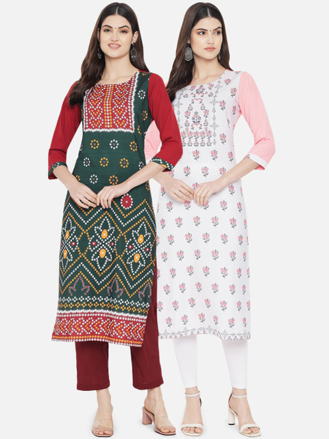 

Ethnic basket Women Pack of 2 Multicoloured Ethnic Motifs Printed Crepe Kurta, Multi
