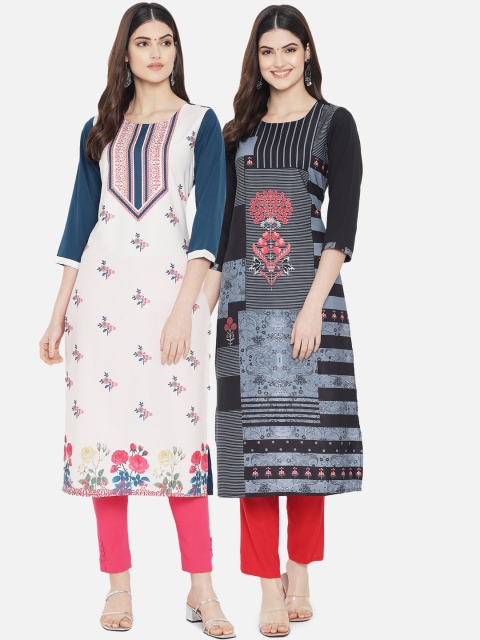 

Ethnic basket Women Pack Of 2 Multi Floral Printed Crepe Kurta