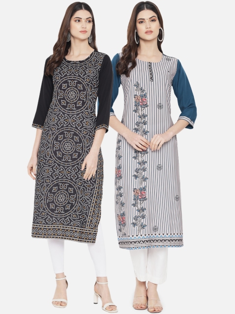 

Ethnic basket Women Pack of 2 Multicoloured Ethnic Motifs Printed Crepe Kurta, Multi