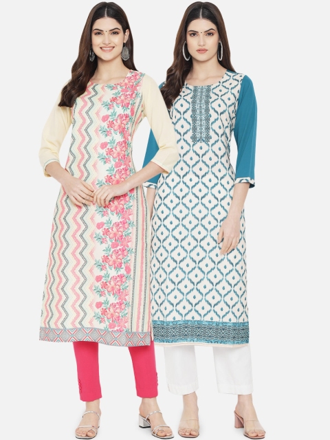 

Ethnic basket Women Pack of 2 Multicoloured Ethnic Motifs Printed Crepe Kurta, Multi