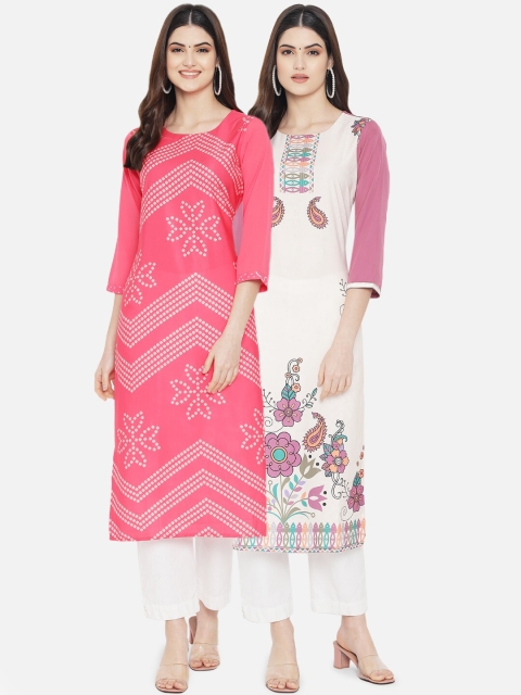 

Ethnic basket Women Pack of 2 Multicoloured Ethnic Motifs Printed Crepe Kurta, Multi
