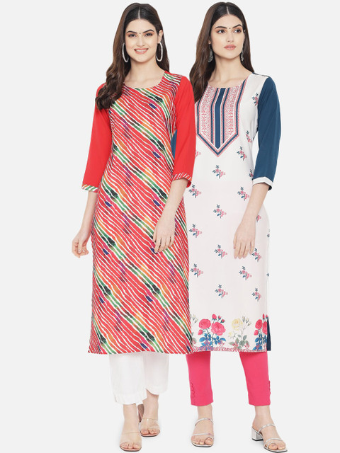 

Ethnic basket Women Multicoloured Set of 2 Floral Printed Crepe Kurta, Multi