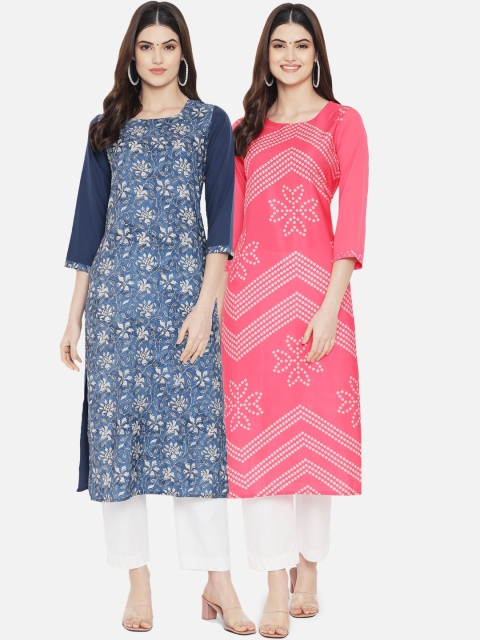 

Ethnic basket Women Pack Of 2 Digital Printed Crepe Kurta, Blue