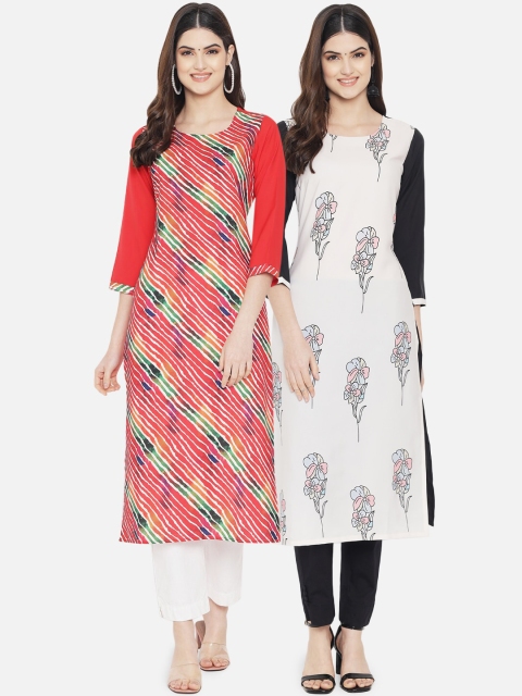 

Ethnic basket Women Pack Of 2 Multicoloured Digital Print Straight Crepe Kurtas, Multi