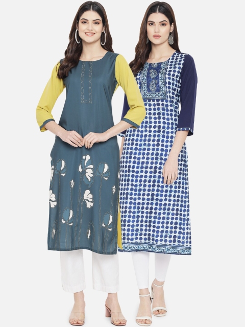 

Ethnic basket Women Multicoloured Set of 2 Checked Crepe Kurta, Multi