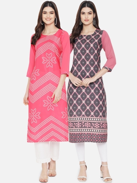 

Ethnic basket Women Pack Of 2 Straight Kurtas, Pink