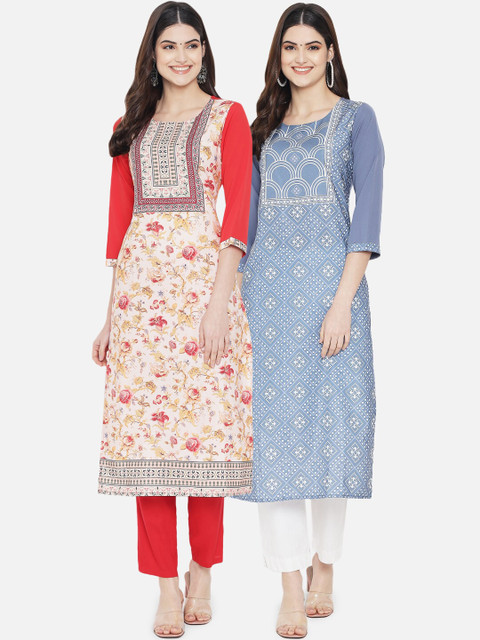 

Ethnic basket Women Pack Of 2 Straight Kurtas, Blue