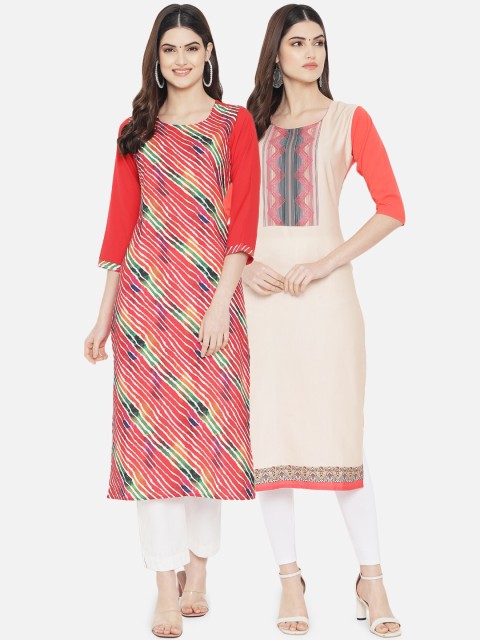 

Ethnic basket Women Pack of 2 Multicoloured Striped Crepe Kurta, Multi
