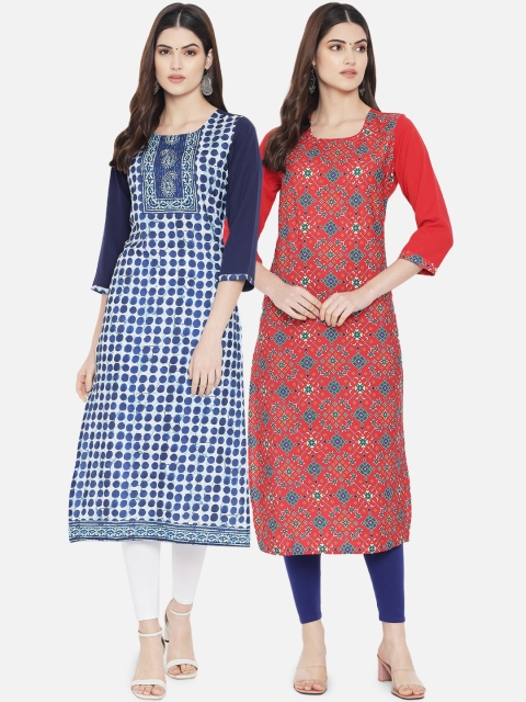 

Ethnic basket Women Pack of 2 Digital Printed Straight Kurtas, Red