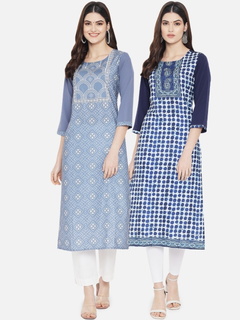 

Ethnic basket Women Multicoloured Checked Thread Work Crepe Kurta, Multi