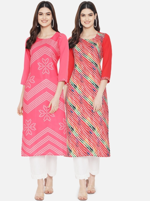 

Ethnic basket Women Pack of 2 Orange & Red Printed Crepe Kurtas