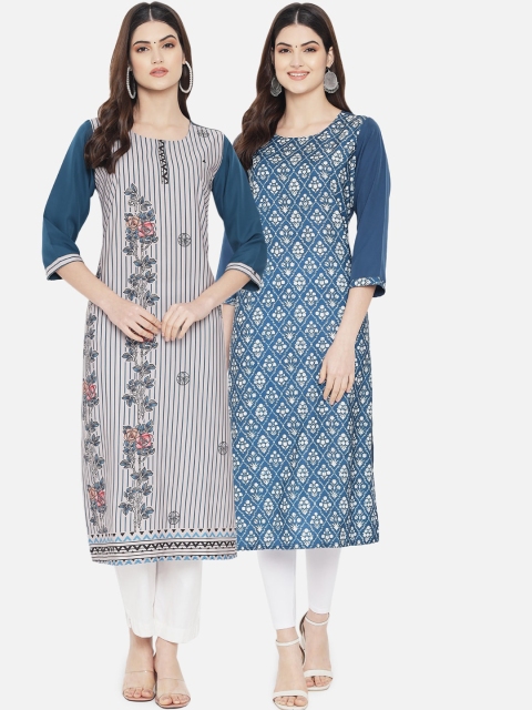

Ethnic basket Women Pack Of 2 Straight Kurtas, Blue