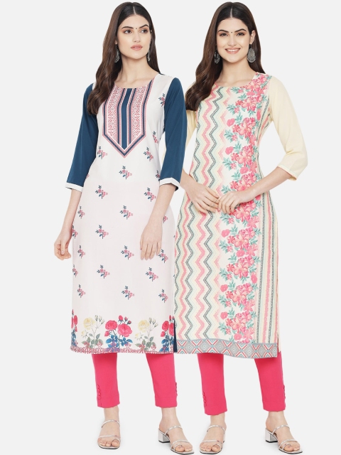 

Ethnic basket Women Pack Of 2 White & Pink Ethnic Motifs Printed Crepe Kurta