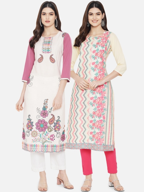 

Ethnic basket Women Pack Of 2 Multicoloured Printed Crepe Kurta, Multi