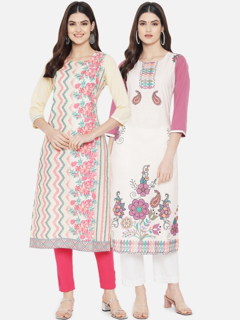 

Ethnic basket Pack of 2 Women Multicoloured Ethnic Motifs Printed Crepe Kurtas, Multi
