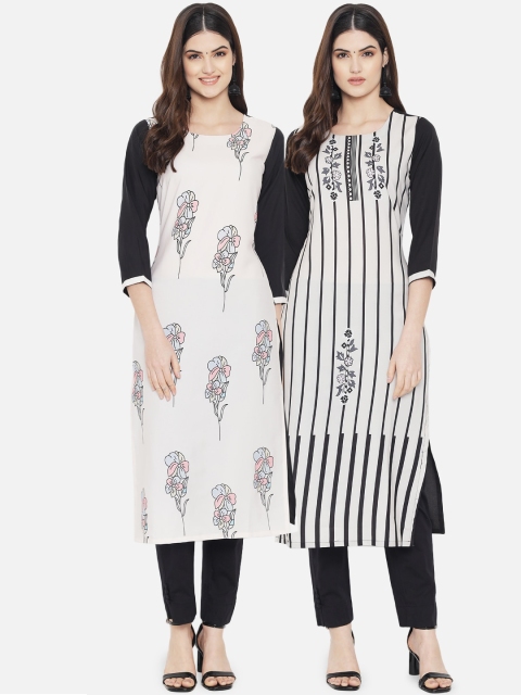 

Ethnic basket Women Pack of 2 Multicoloured Striped Crepe Kurta, Multi