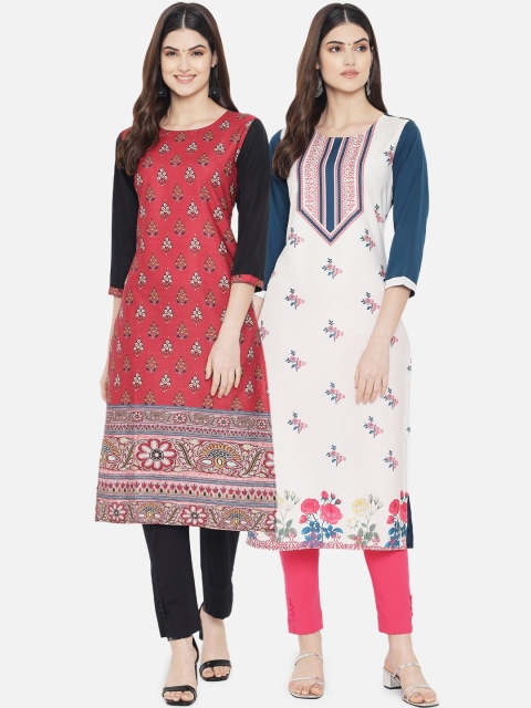 

Ethnic basket Women Pack Of 2 Digital Printed Crepe Kurta, Red