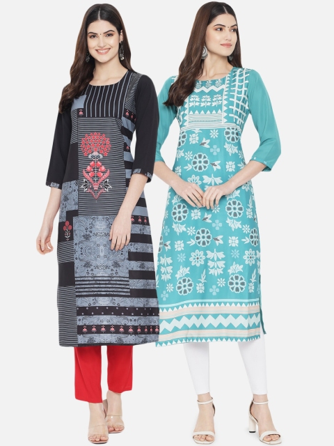 

Ethnic basket Women Pack of 2 Multicoloured Ethnic Motifs Printed Crepe Kurta, Multi