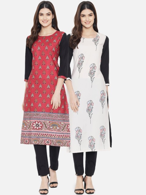 

Ethnic basket Women Pack of 2 Digital Printed Straight Kurtas, Red