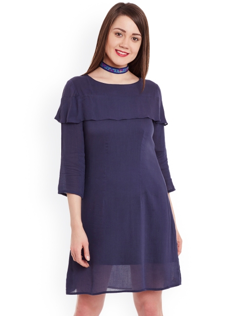 

Zima Leto Women Navy Solid A-Line Dress, Navy blue