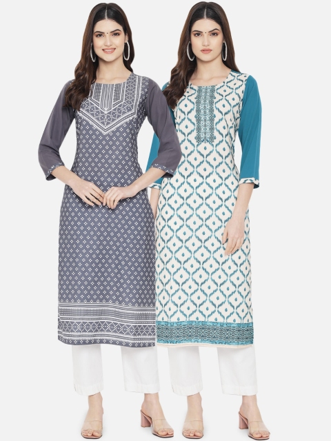 

Ethnic basket Women Pack of 2 Multicoloured Ethnic Motifs Printed Crepe Kurta, Multi