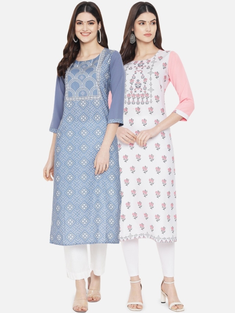

Ethnic basket Women Pack Of 2 Multicoloured Floral Printed Crepe Kurta, Multi