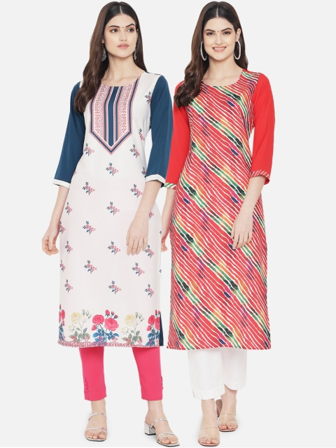 

Ethnic basket Women Pack of 2 Ethnic Motifs Printed Crepe Kurta, Red
