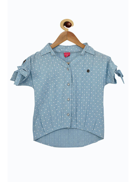 

Tiny Girl Blue & White Polka Dots Printed High-Low Top