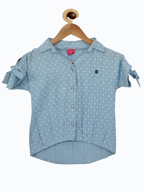 

Tiny Girl Blue Polka Dotted Printed High-Low Top