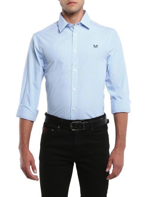 

Crew Clothing Men Blue Regular Fit Striped Cotton Casual Shirt