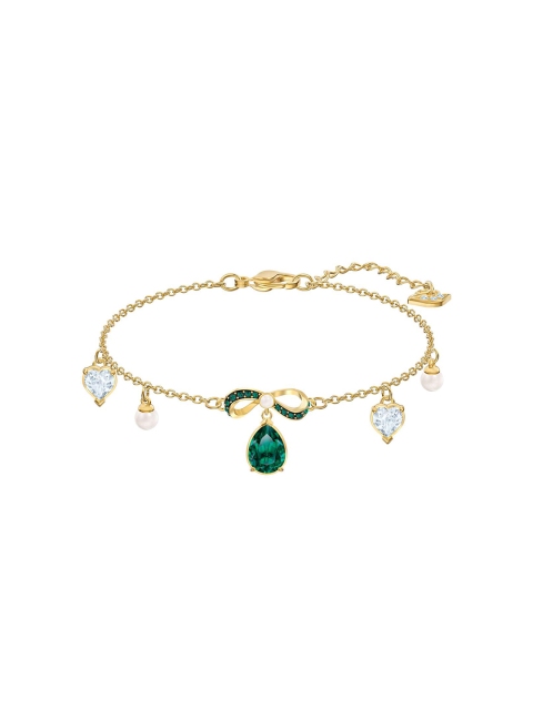 

SWAROVSKI Women Gold-Plated & Green Crystals Charm Bracelet