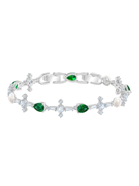 

SWAROVSKI Women Green & Silver-Toned Crystals Rhodium-Plated Charm Bracelet