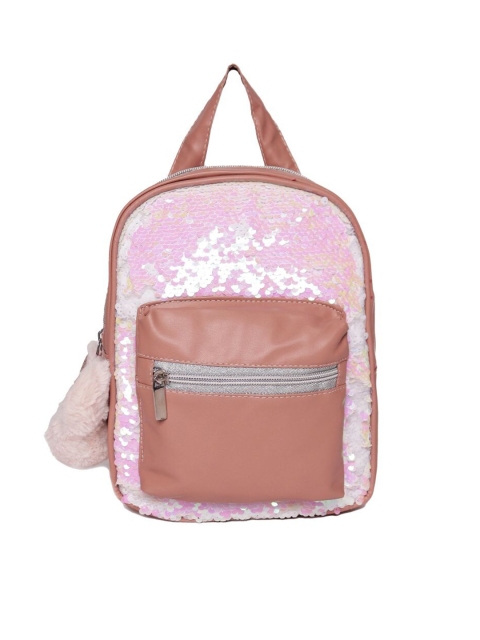 

ASTRID Girls Pink & Tan Embellished Sequined Backpack