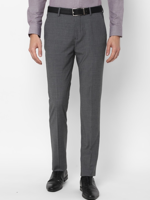 

Louis Philippe Men Grey Micro Checks Checked Slim Fit Formal Trousers