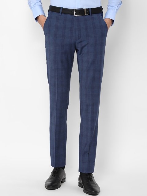 

Louis Philippe Men Navy Blue Checked Slim Fit Trousers