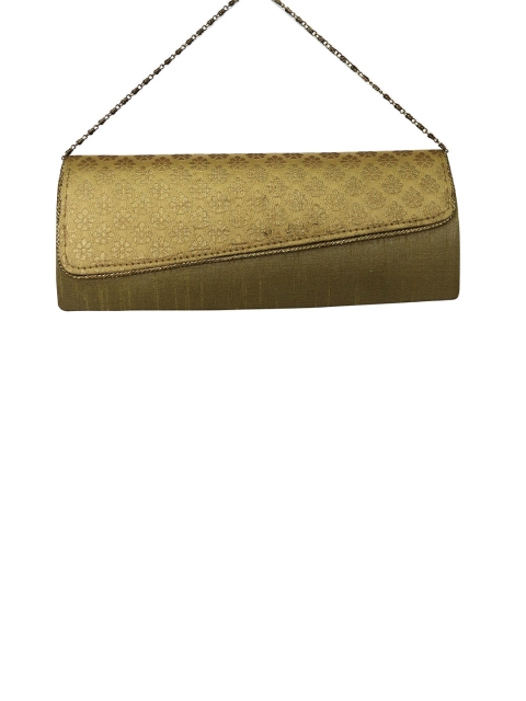 

LELYS Olive Green Embellished Woven Design Raw Silk Purse Clutch