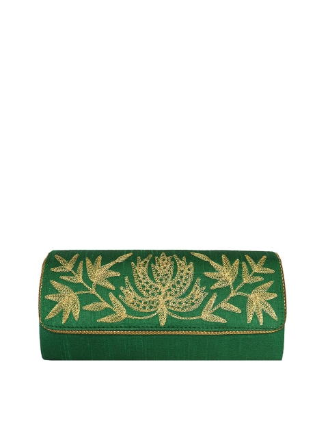 

LELYS Green & Gold-Toned Embroidered Envelope Clutch