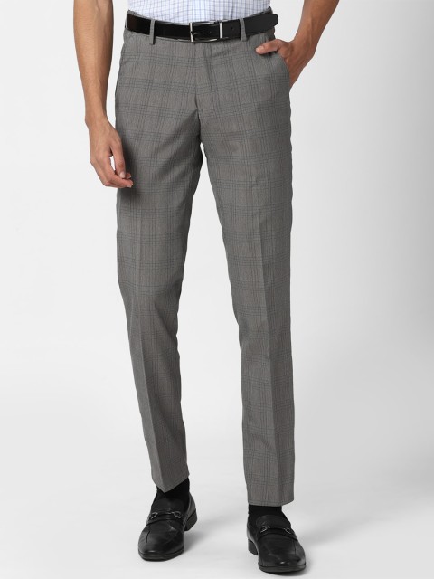 

Peter England Men Grey Checked Slim Fit Formal Trousers