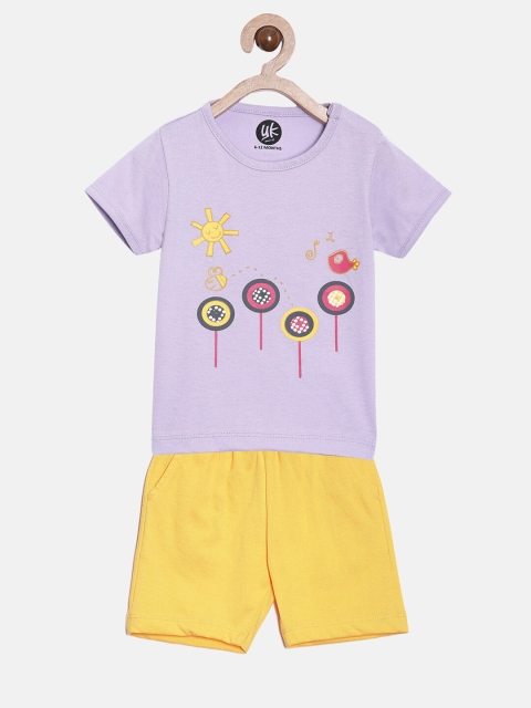 

YK Girls Purple & Yellow Printed T-shirt with Shorts