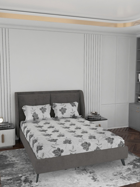 

LABHAM Grey & Black Floral 144 TC Queen Bedsheet With 2 Pillow Covers