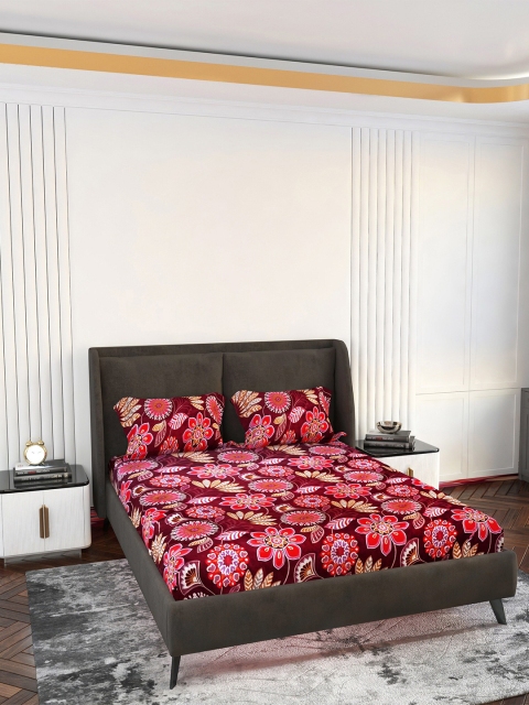 

LABHAM Red & Pink Floral 140 TC Pure Cotton King Bedsheet with 2 Pillow Covers