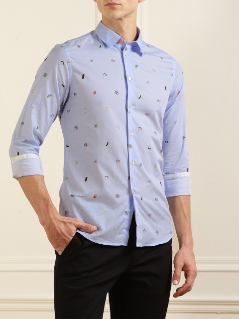 

PS By Paul Smith Men Blue Printed Regular Fit Cotton Casual Shirt