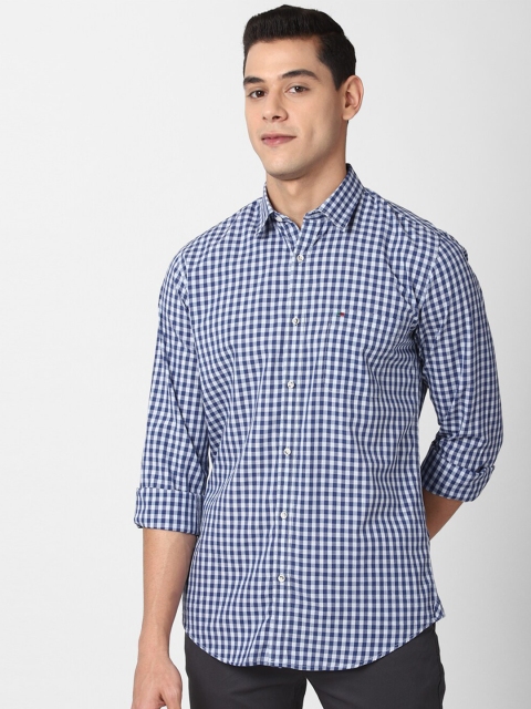 

Peter England Casuals Men Navy Blue Slim Fit Gingham Checked Cotton Casual Shirt