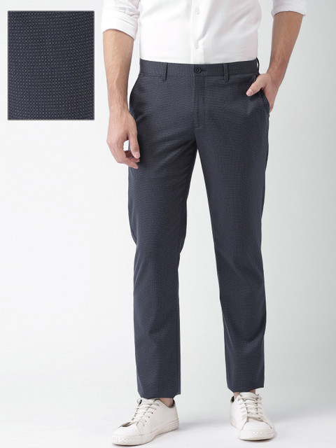 

INVICTUS Men Navy Ditsy Pattern Slim Fit Formal Trousers, Navy blue