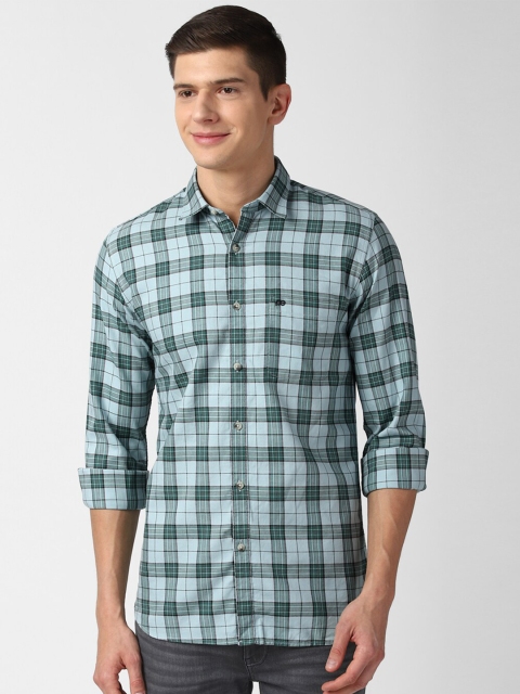 

Peter England Casuals Men Blue Slim Fit Checked Pure Cotton Casual Shirt