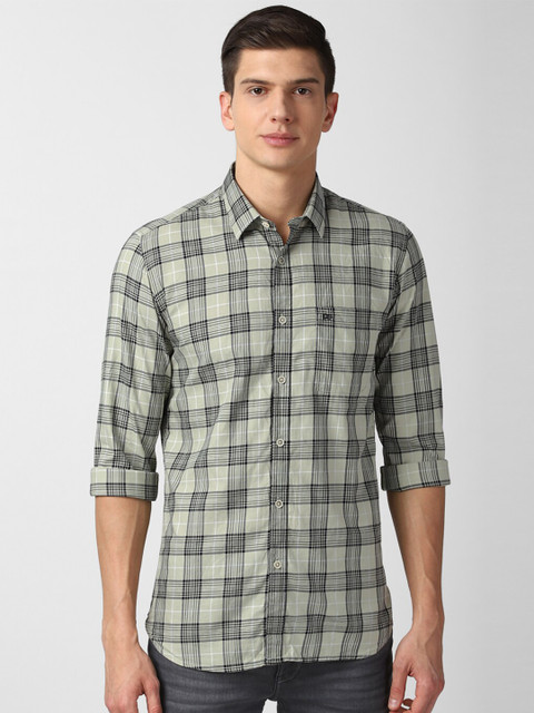 

Peter England Casuals Men Olive Green Checked Slim Fit Cotton Casual Shirt