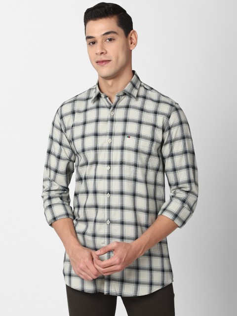 

Peter England Casuals Men Grey Tartan Checks Checked Slim Fit Cotton Casual Shirt